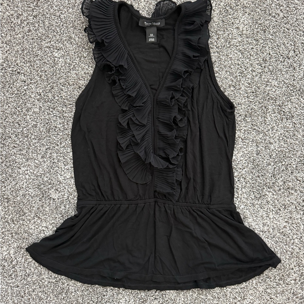 White House Black Market Black Ruffled Blouse